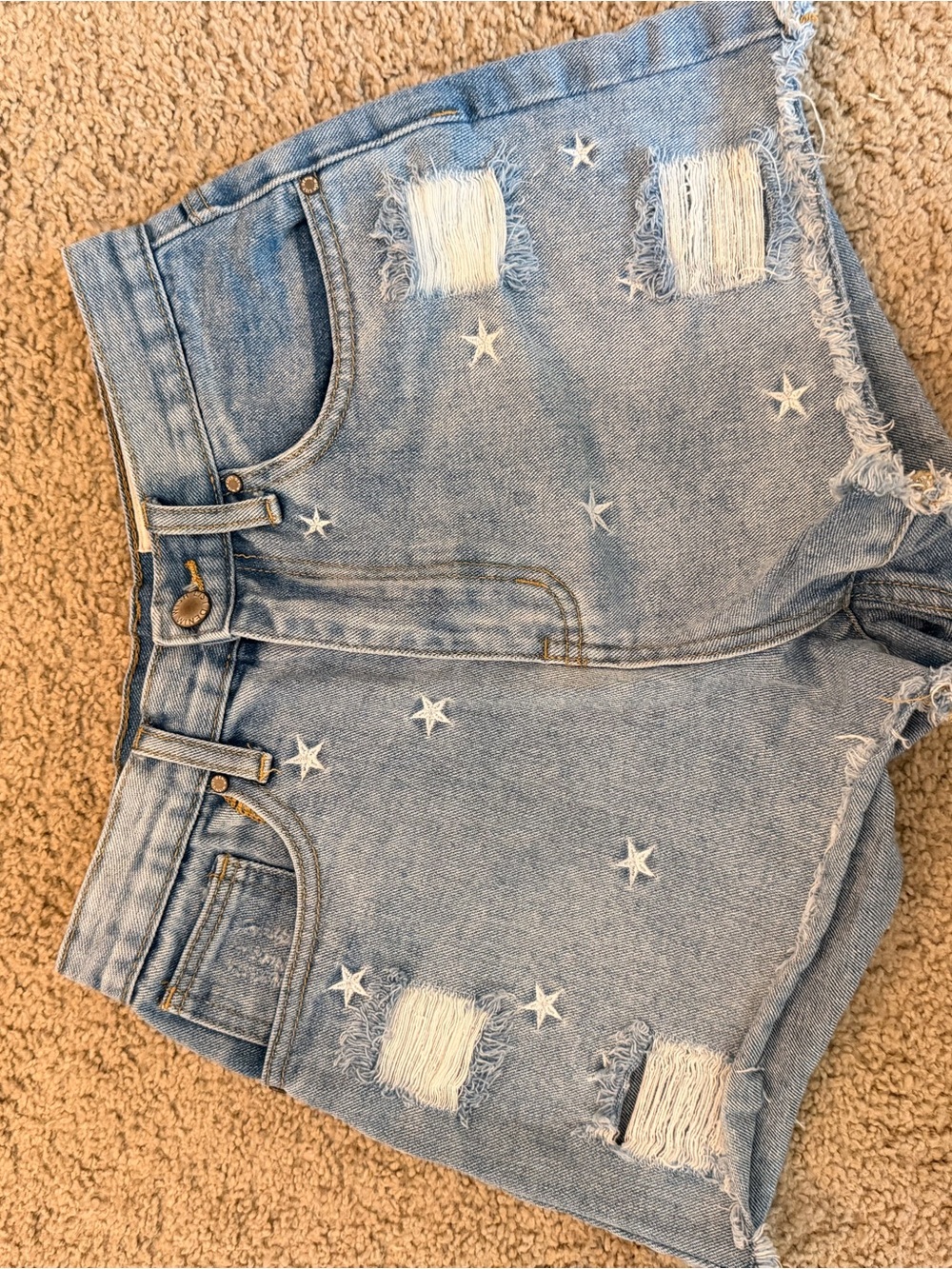 Wishlist Light Blue Star Embroidered Distressed Denim Shorts